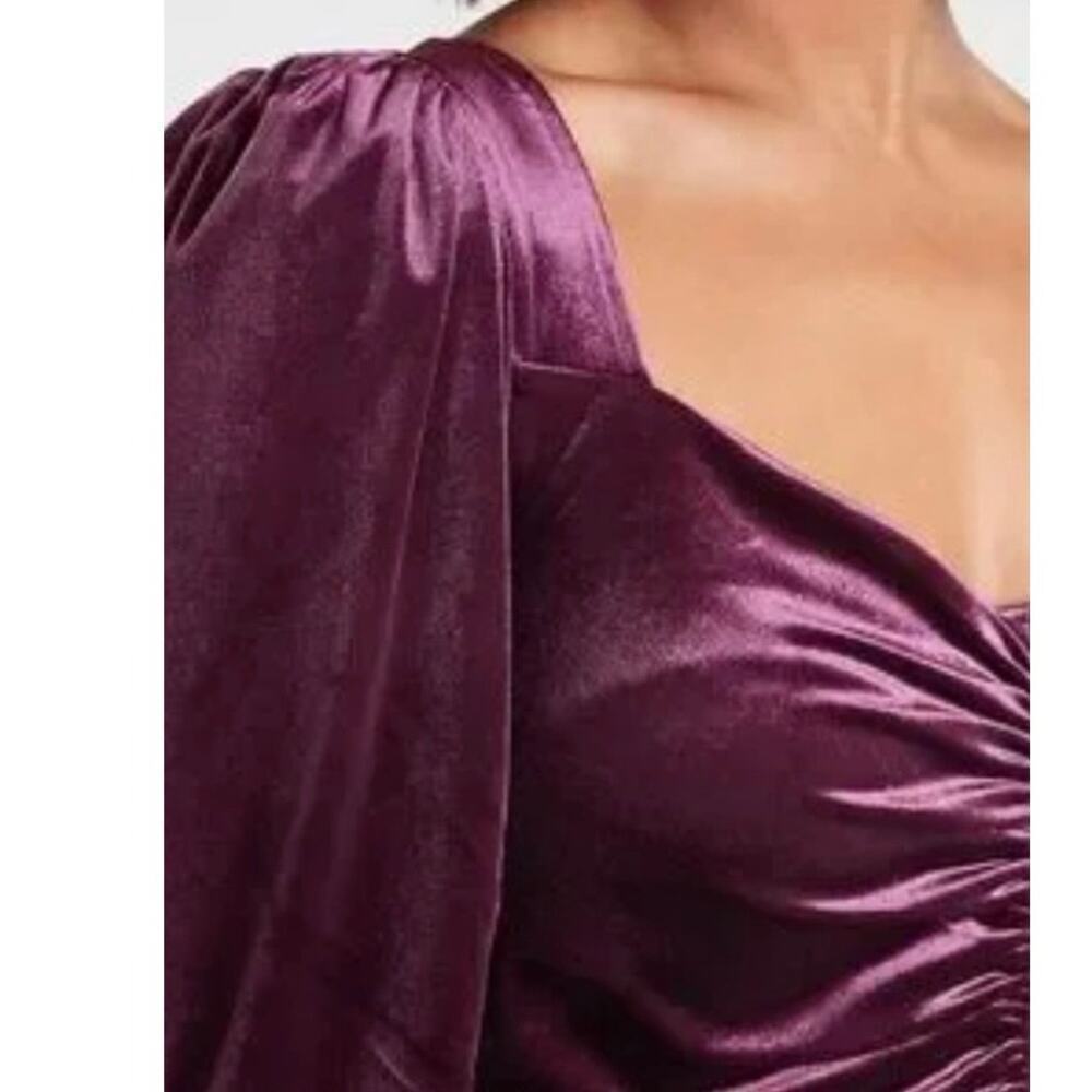 NWT Express Dark Purple Velvet Long Sleeve Blouse Top Ruched Front Women XSmall - Picture 6 of 7
